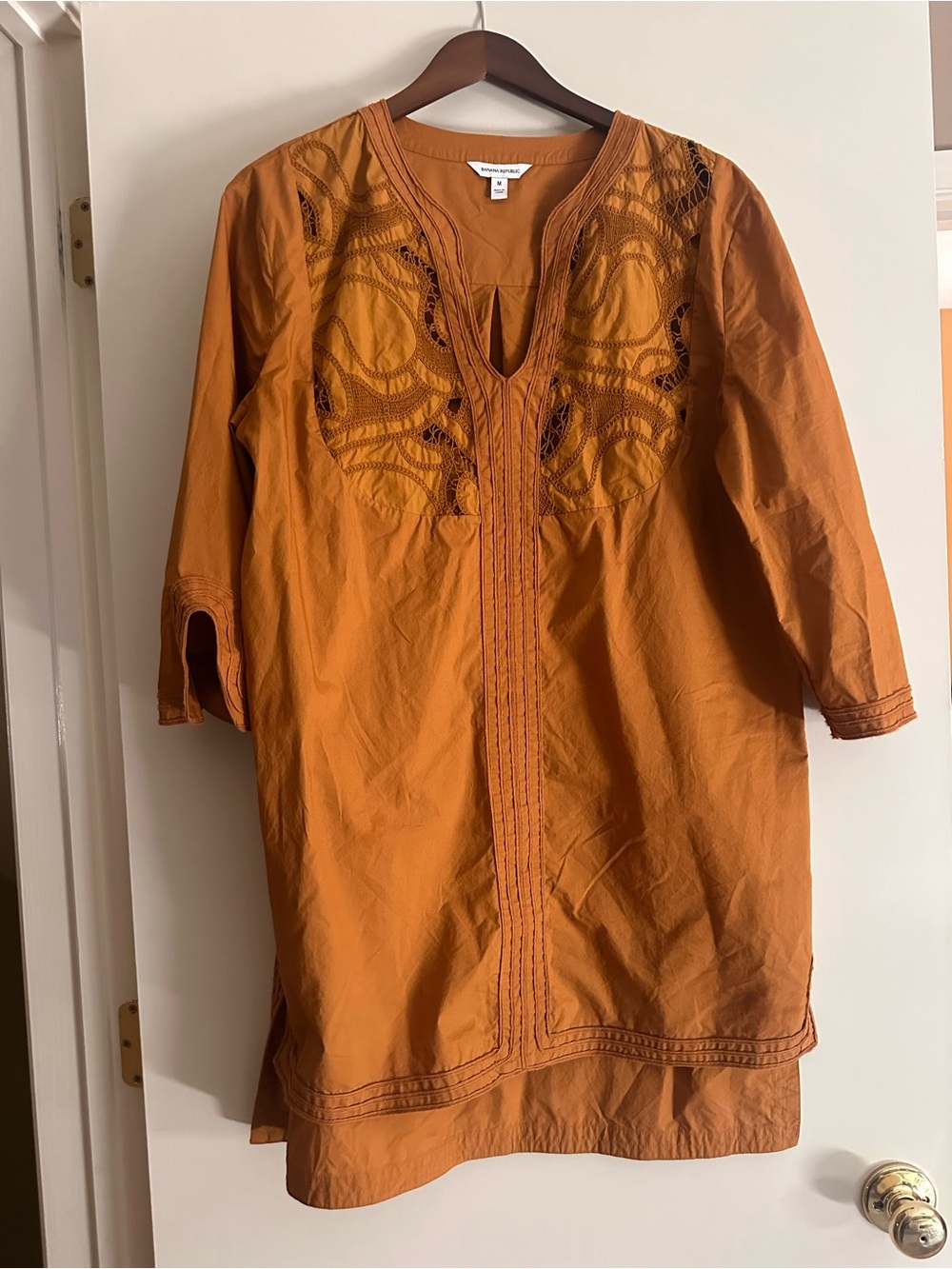 Banana Republic Embroidered Split-Neck Tunic - Rust Orange
